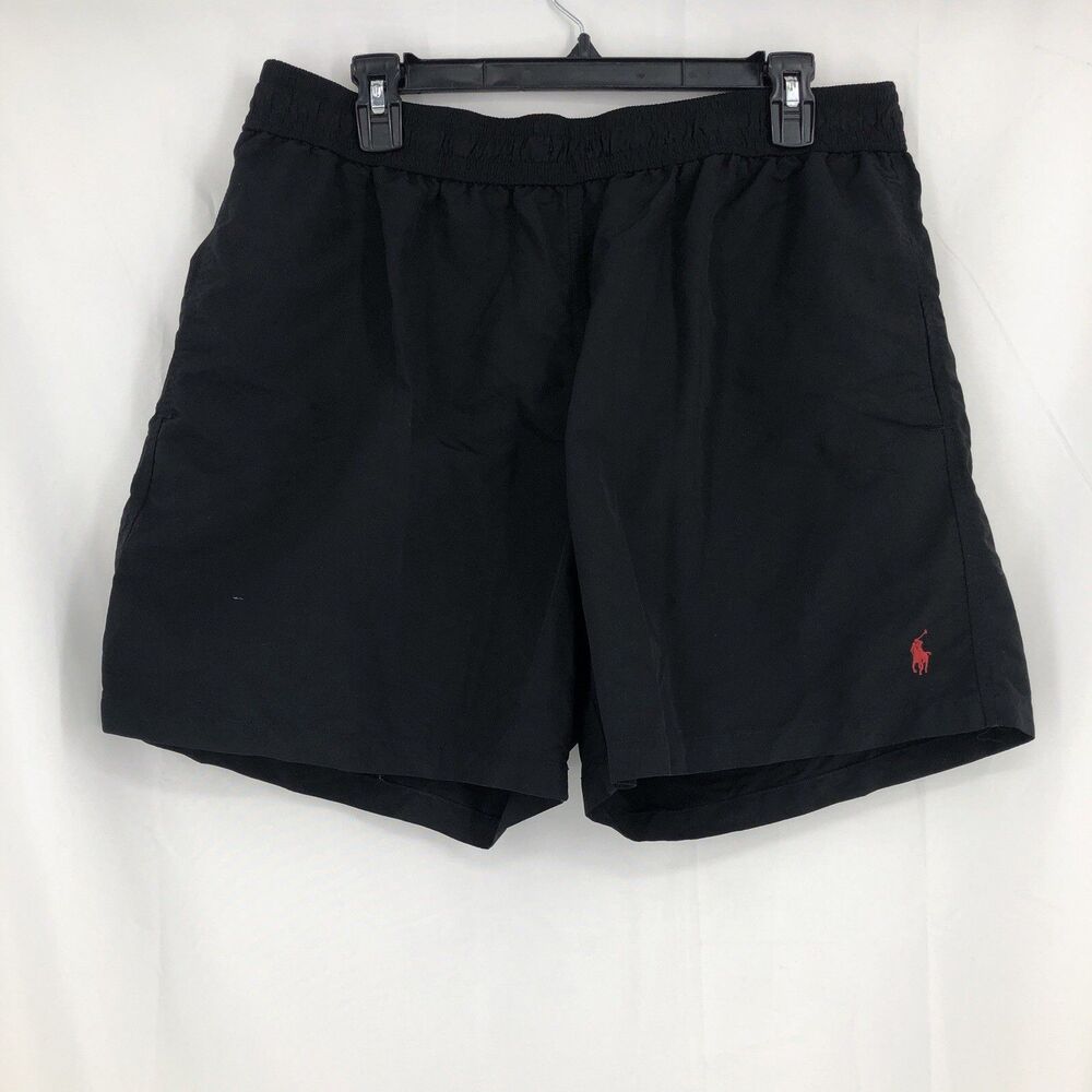 Polo Ralph Lauren Mens Black Swim Trunks Red Pony Logo Mesh Lined Shorts XXL